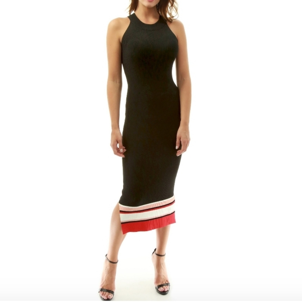 MASSIMO DUTTI sleeveless ribbed knit stretchy  mid length dress in L